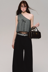 Gray box pleated camisole skin-friendly soft asymmetric sleeveless top